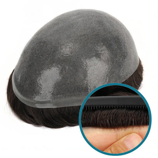 high quality human hair thin skin pu knots men toupee