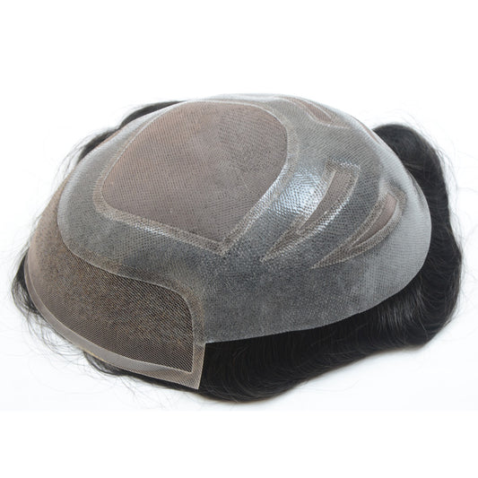 FPM Men Toupee Mono Base with PU Around and Lace in Front Human Hair Men Toupee