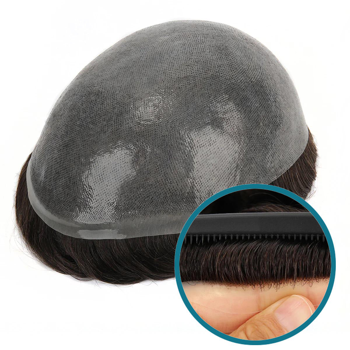 high quality human hair thin skin pu knots men toupee
