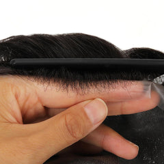 high quality human hair thin skin pu knots men toupee