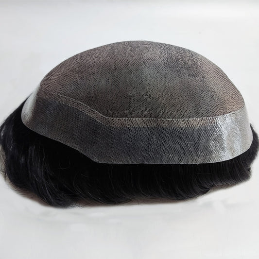 Mono PU Remy Hair Toupee Fine Mono Lace Indian Human Hair Replacement Wig for Men